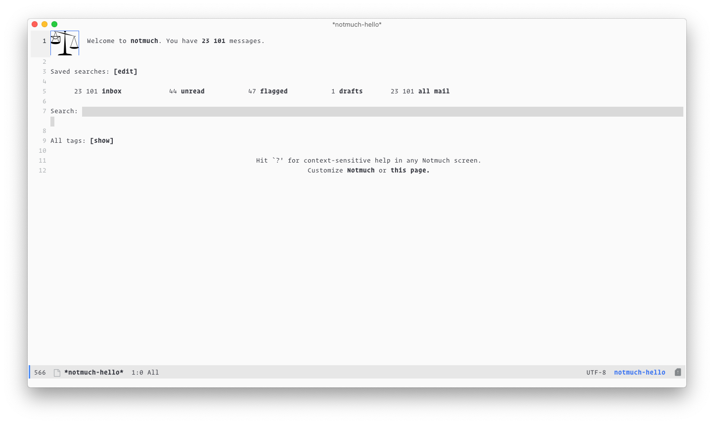 Figure 1: m-x notmuch-hello